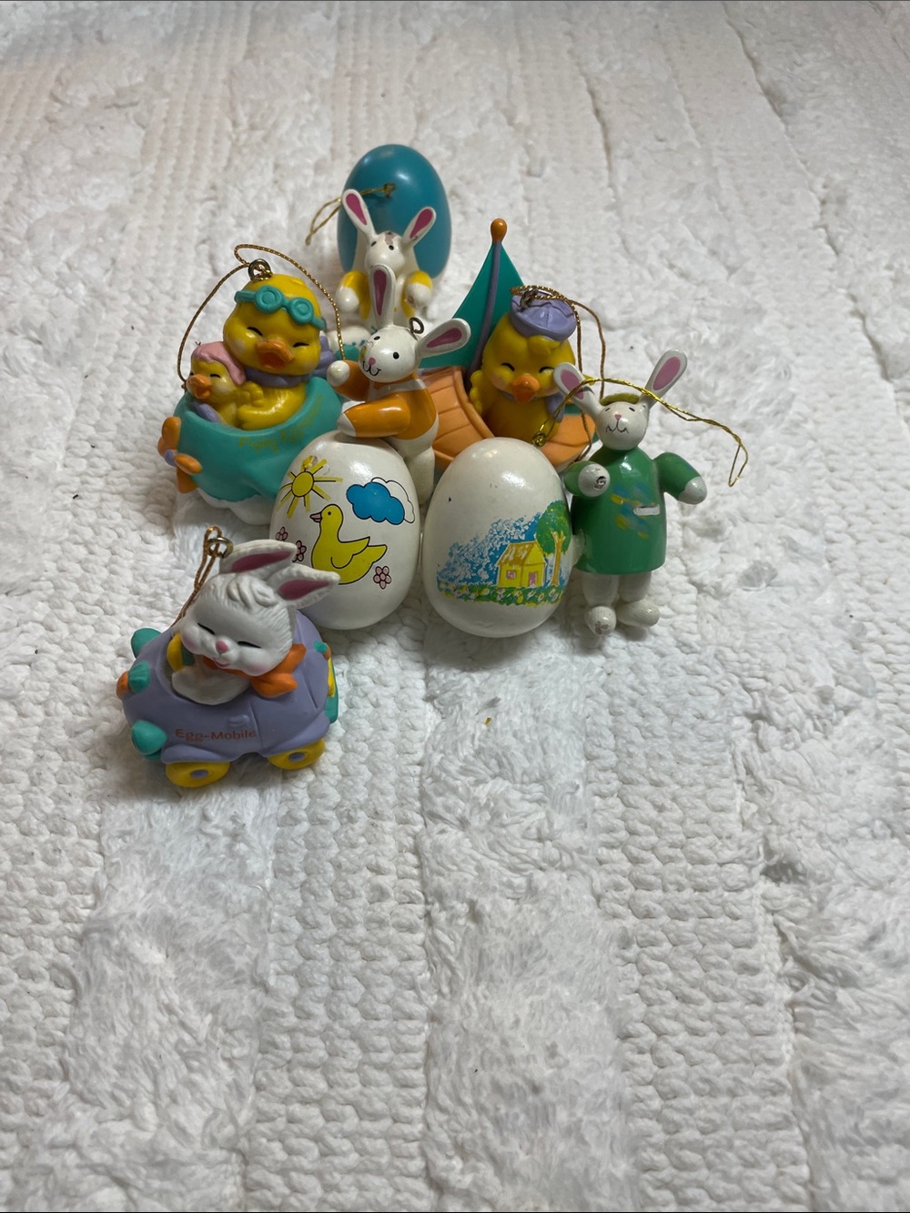 Colorful Easter vintage Bunny and Chick Ornament lot